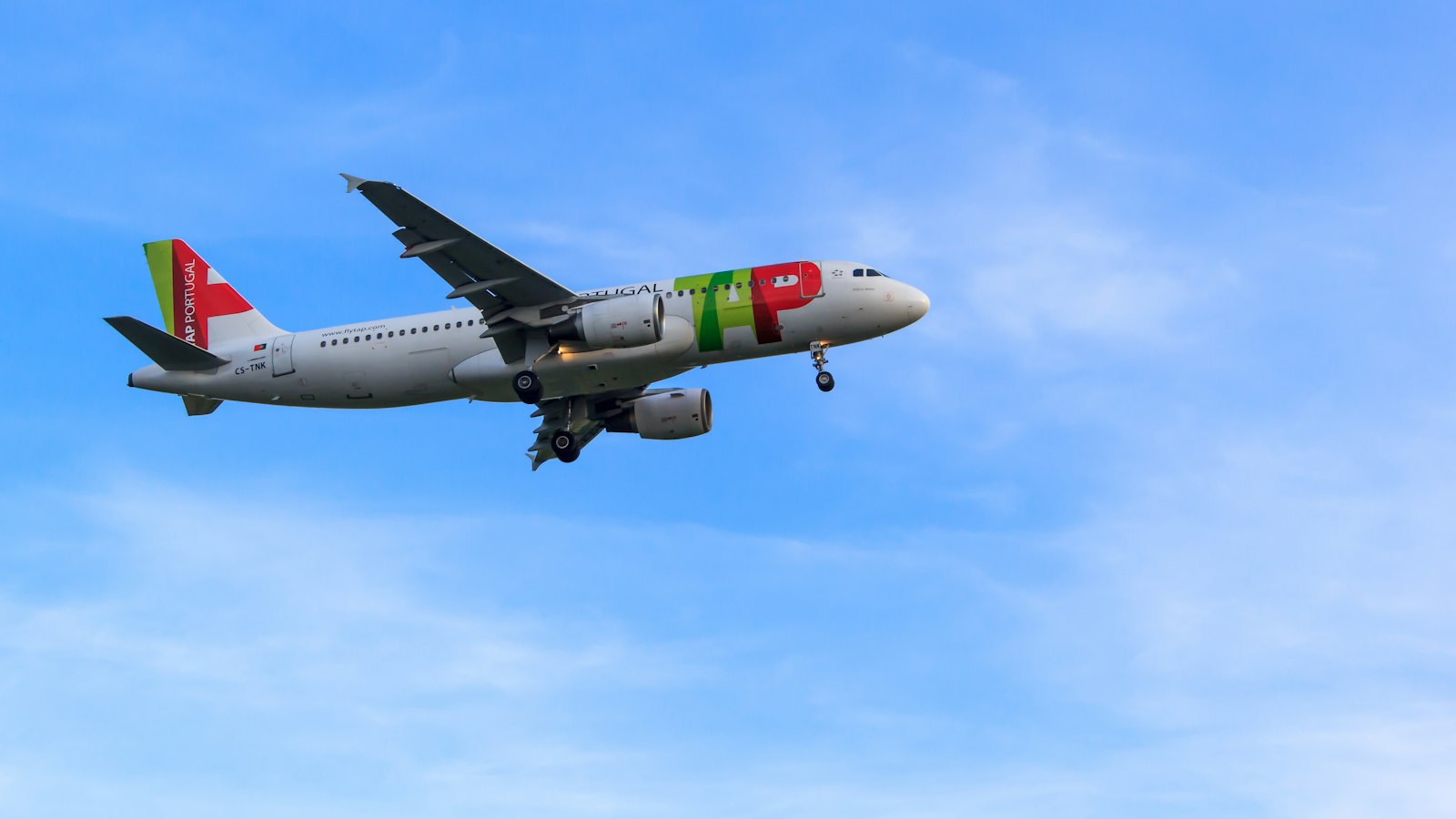 white, red, and green airliner